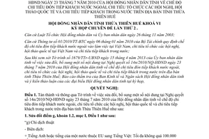 Nghị quyết 02/2013/NQ-HĐND sửa đổi NQ 14n/2010/NQ-HĐND chi tiêu đón khách ở Huế