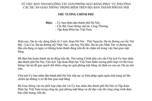 Công điện 534/CĐ-TTg đẩy nhanh công tác giải phóng mặt bằng phục vụ thi công