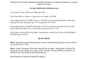 Quyết định 178/QĐ-UBND 2013 Chương trình hành động quốc gia vì trẻ em Gia Lai 2013 2020