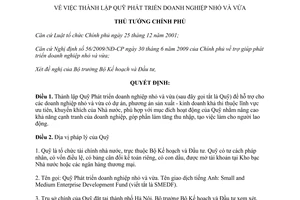 Quyết định 601/QĐ-TTg Thành lập Quỹ Phát triển doanh nghiệp nhỏ và vừa