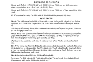 Quyết định 402/QĐ-BXD năm 2013 công bố thủ tục hành chính mới của Bộ Xây dựng