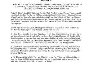 Thông báo 1905/TB-BNN-VP ý kiến Bộ Trưởng về chương trình xây dựng nông thôn mới