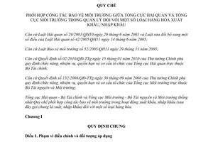 Quy chế 01/QCLN-TCMT-TCHQ năm 2013 phối hợp bảo vệ môi trường trong quản lý xuất nhập khẩu