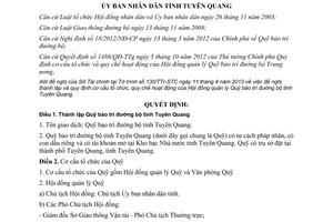 Quyết định 103/QĐ-UBND 2013 Hội đồng quản lý Quỹ bảo trì đường bộ Tuyên Quang