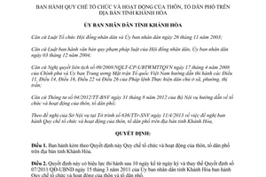 Quyết định 09/2013/QĐ-UBND quy chế tổ chức hoạt động thôn tổ dân phố Khánh Hoà