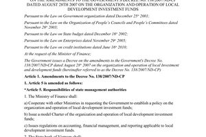 Decree No. 37/2013/ND-CP amendments to Decree No. 138/2007/ND-CP investment fund