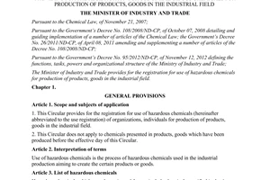Circular No. 07/2013/TT-BCT registration for use of hazardous chemicals