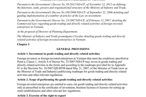 Circular No. 08/2013/TT-BCT detailing the goods trading and directly related