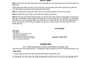 Quyết định 1313/QĐ-BYT năm 2013 hướng dẫn quy trình khám bệnh tại Khoa Khám bệnh