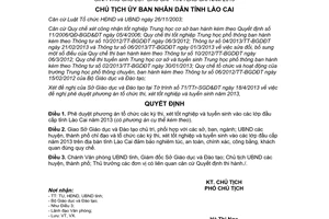 Quyết định 952/QĐ-UBND năm 2013 tổ chức kỳ thi xét tốt nghiệp tuyển sinh lớp đầu cấp Lào Cai