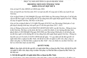 Nghị quyết 81/2013/NQ-HĐND17 đãi ngộ đối với nghệ nhân Dân ca Quan họ Bắc Ninh