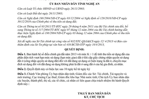 Quyết định 24/2013/QĐ-UBND ban hành hệ số điều chỉnh giá đất tính thu tiền