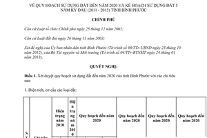 Nghị quyết 55/NQ-CP năm 2013 quy hoạch sử dụng đất đến 2020 Bình Phước