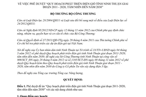 Quyết định 2574/QĐ-BCT Quy hoạch phát triển điện gió tỉnh Ninh Thuận 2015