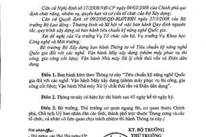 Thông tư 05/2013/TT-BXD Tiêu chuẩn kỹ năng nghề Quốc gia đối với nghề Vận hành