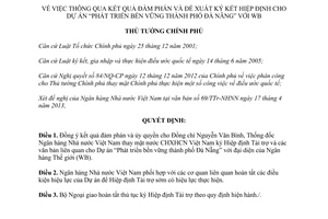 Quyết định 619/QĐ-TTg ký Hiệp định cho dự án Phát triển bền vững TP Đà Nẵng