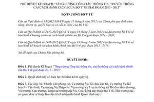 Quyết định 3723/QĐ-BYT năm 2013 Tăng cường thông tin cải cách hành chính Bộ Y tế  2013 2015