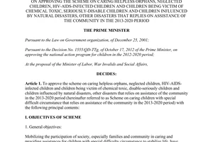 Decision No. 647/QD-TTg on approving the scheme on caring helpless orphans