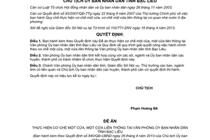 Quyết định 840/QĐ-UBND năm 2013 Đề án thực hiện cơ chế một cửa Bạc Liêu