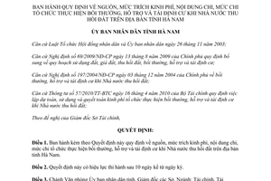 Quyết định 22/2013/QĐ-UBND mức trích kinh phí chi bồi thường hỗ trợ Hà Nam