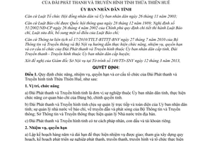 Quyết định 828/QĐ-UBND năm 2013 tổ chức Đài Phát thanh Truyền hình Huế