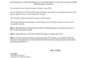 Quyết định 23/2013/QĐ-TTG quản lý tổng hợp tài nguyên và bảo vệ môi trường biển