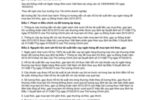 Thông tư 50/2013/TT-BTC hỗ trợ lãi vay mua tạm trữ thóc gạo Đông Xuân 2012-2013