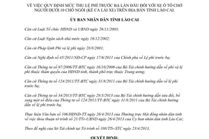 Quyết định 1022/QĐ-UBND năm 2013 lệ phí trước bạ lần đầu ô tô dưới 10 chỗ Lào Cai