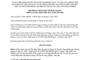 Nghị quyết 91/2013/NQ-HĐND sửa đổi Nghị quyết 02/2007/NQ-HĐND thu quản lý