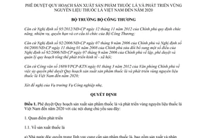 Quyết định 1988/QĐ-BCT Quy hoạch sản xuất sản phẩm thuốc lá và vùng nguyên liệu