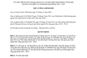 Quyết định 539/QĐ-TTg năm 2013 phê duyệt Danh sách xã đặc biệt khó khăn