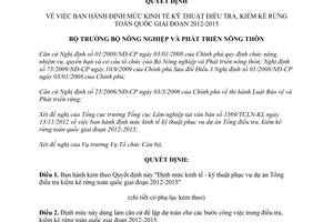 Quyết định 690/QĐ-BNN-TCCB định mức kinh tế kỹ thuật điều tra kiểm kê rừng toàn quốc 2013-2015