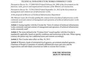 Circular No. 03/2013/TT-BXD issuing contract form of technical infrastructure