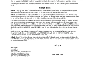 Quyết định số 937/QĐ-UBND sửa đổi bổ sung Bộ thủ tục hành chính tỉnh Đồng Nai