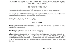 Quyết định 734/QĐ-BTP Kế hoạch triển khai thi hành Luật luật sư sửa đổi