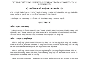 Quyết định 159/QĐ-UBDT chức năng nhiệm vụ quyền hạn Vụ Tuyên truyền