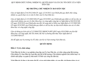 Quyết định 156/QĐ-UBDT quy định chức năng nhiệm vụ quyền hạn Viện Dân tộc