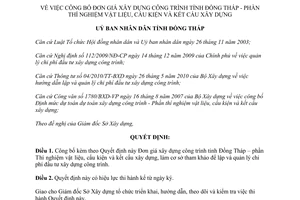 Quyết định 325/QĐ-UBND.HC 2013 Đơn giá xây dựng công trình Đồng Tháp Phần thí nghiệm vật liệu