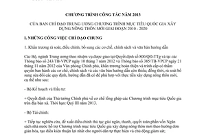 Chương trình 57/CT-BCĐTWXDNTM công tác năm 2013 Ban Chỉ đạo nông thôn mới