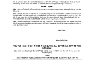 Quyết định số 971/QĐ-UBND sửa đổi bổ sung  thủ tục hành chính Sở Y tế Đồng Nai