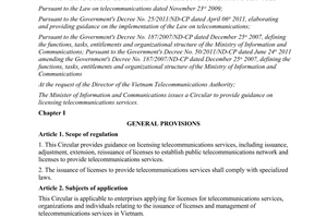 Circular No. 12/2013/TT-BTTTT providing guidance on licensing telecommunications
