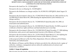 Joint circular No. 62/2013/TTLT-BTC-BTP providing for the collection levels