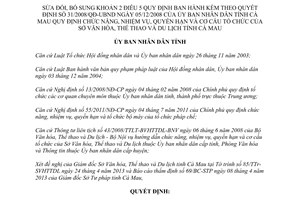 Quyết định 03/2013/QĐ-UBND sửa đổi quy định chức năng nhiệm vụ Sở Văn hóa Cà Mau