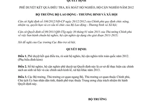 Quyết định 749/QĐ-LĐTBXH năm 2013 phê duyệt kết quả điều tra rà soát hộ nghèo