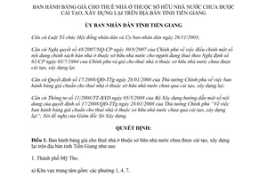 Quyết định 14/2013/QĐ-UBND bảng giá cho thuê nhà ở nhà nước Tiền Giang