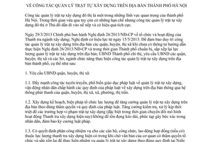 Chỉ thị 11/CT-UBND 2013 quản lý trật tự xây dựng Hà Nội