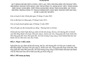 Nghị định 51/2013/NĐ-CP chế độ tiền lương thù lao tiền thưởng đối với Chủ tịch