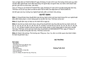 Quyết định 1765/QĐ-BVHTTDL năm 2013 công bố thủ tục hành chính nghệ thuật