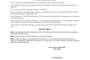 Quyết định 13/2013/QĐ-UBND Giải thưởng môi trường cho cá nhân tổ chức cộng đồng Bình Dương