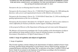 Circular No. 07/2013/TT-BXD guiding on the determination of subjects entitled to